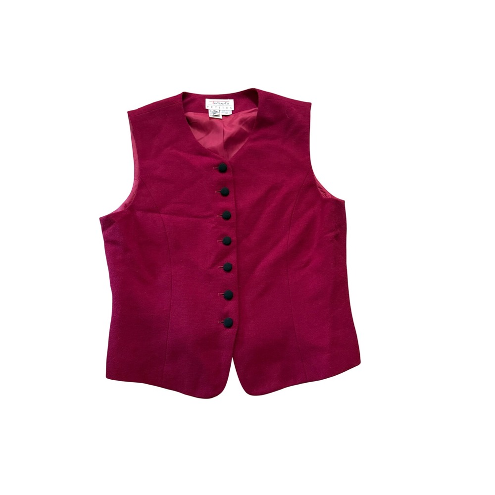 Talbots Petites Magenta Pink 100% Wool Button Front Vest Made in USA Size 10P
